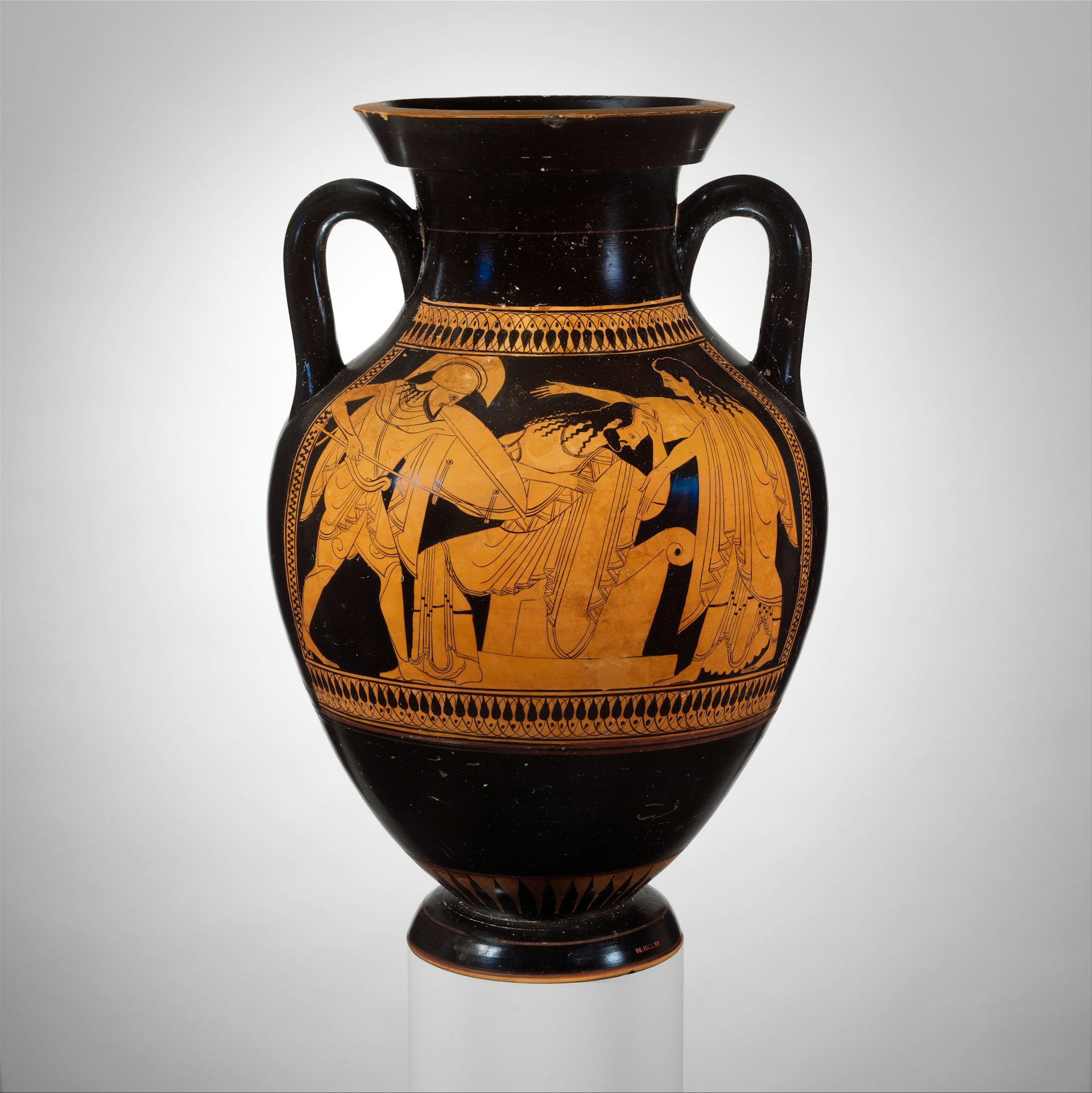Vase painting showing Neoptolemus (left) killing Priam (center)