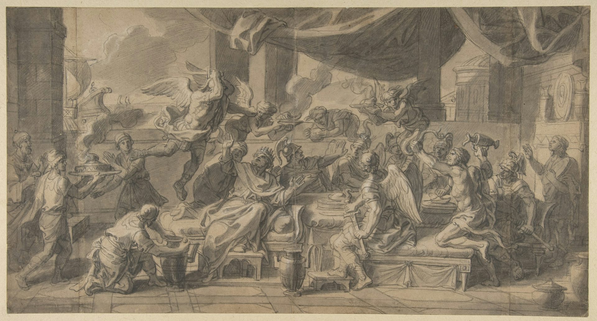 The harpies driven from the table of King Phineus by Zetes and Calais, François Verdier, 17th or 18th century.