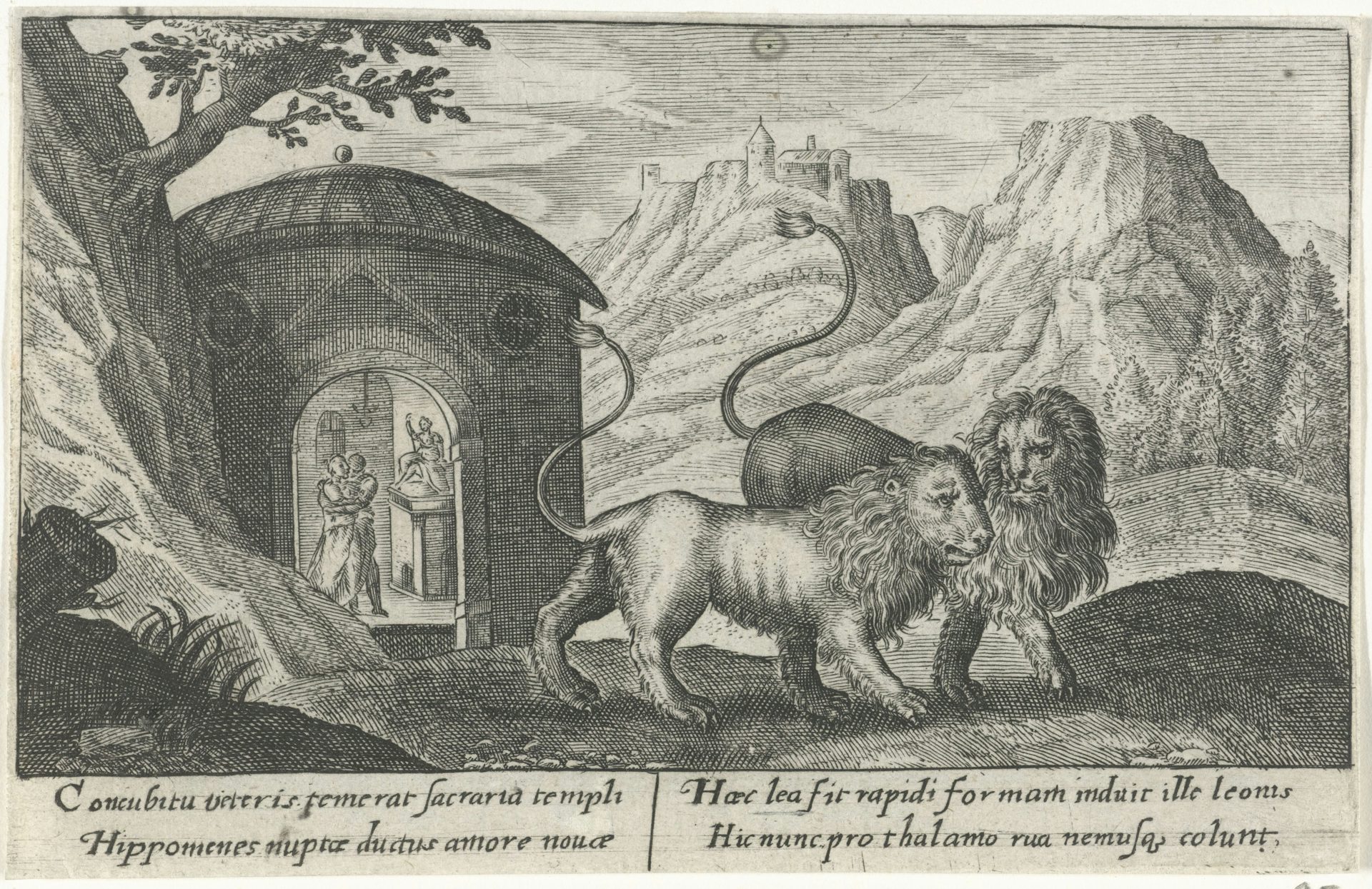 Atalanta and Hippomenes transformed into Lions by Crispijn van de Passe