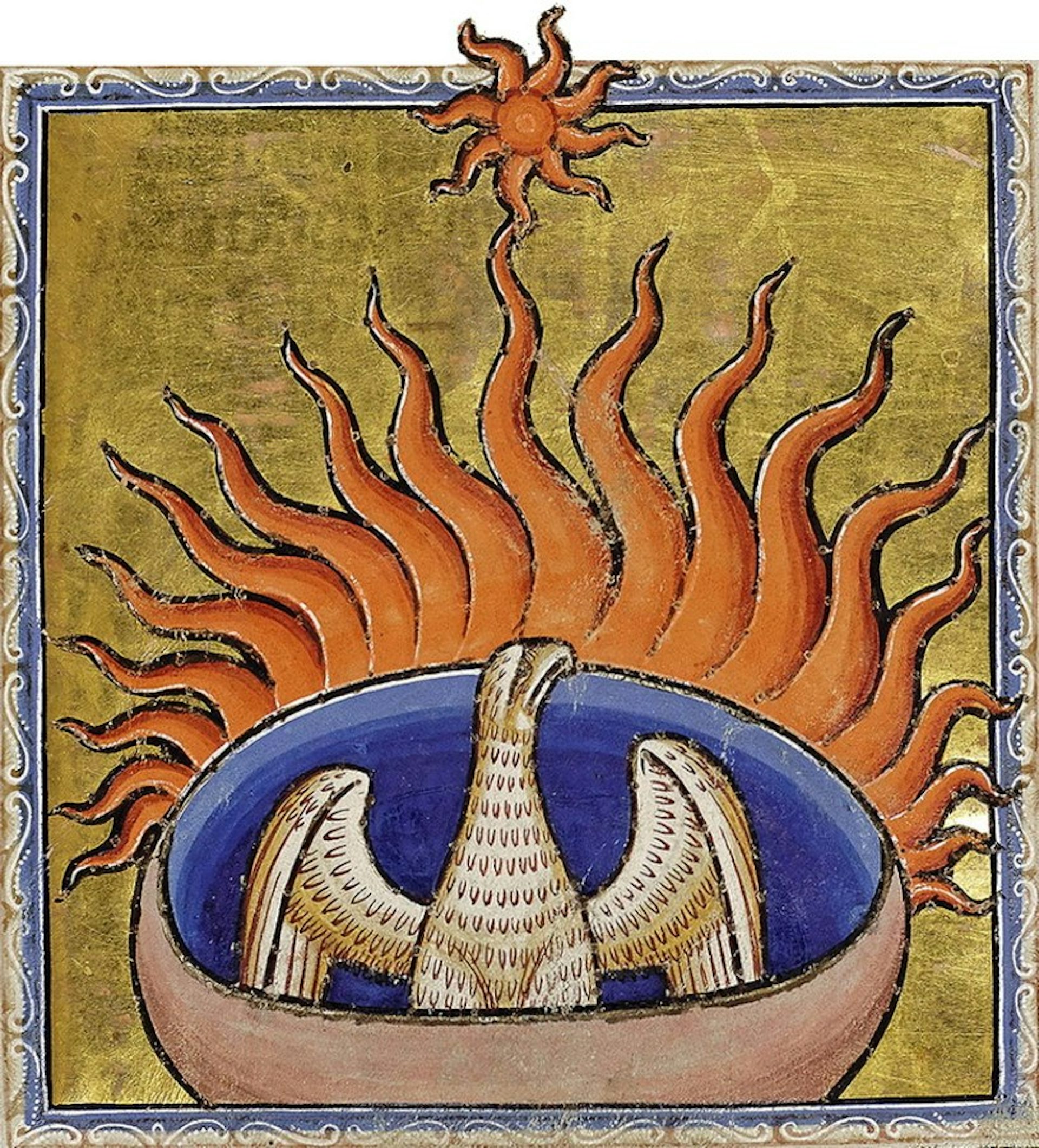 Phoenix illustration, Aberdeen Bestiary, 12th century