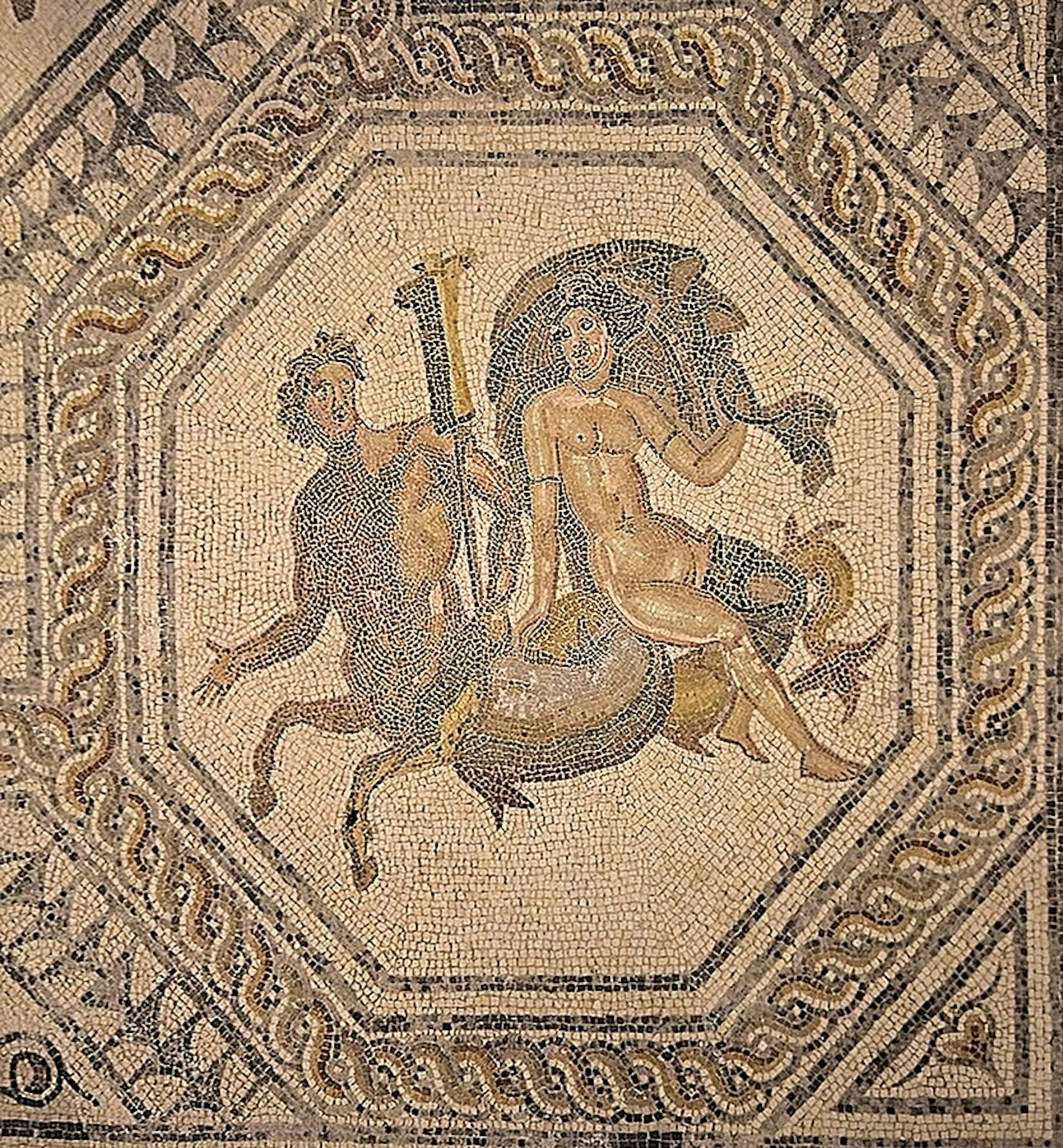 Mosaic showing a Nereid riding a triton