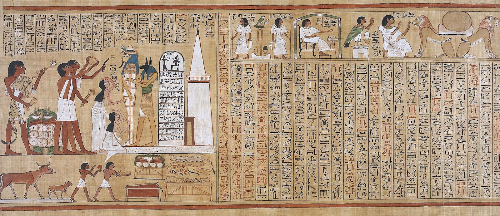 page from the Book of the Dead of Hunefer (c. 1450 BCE) depicting Opening of the Mouth ceremony 