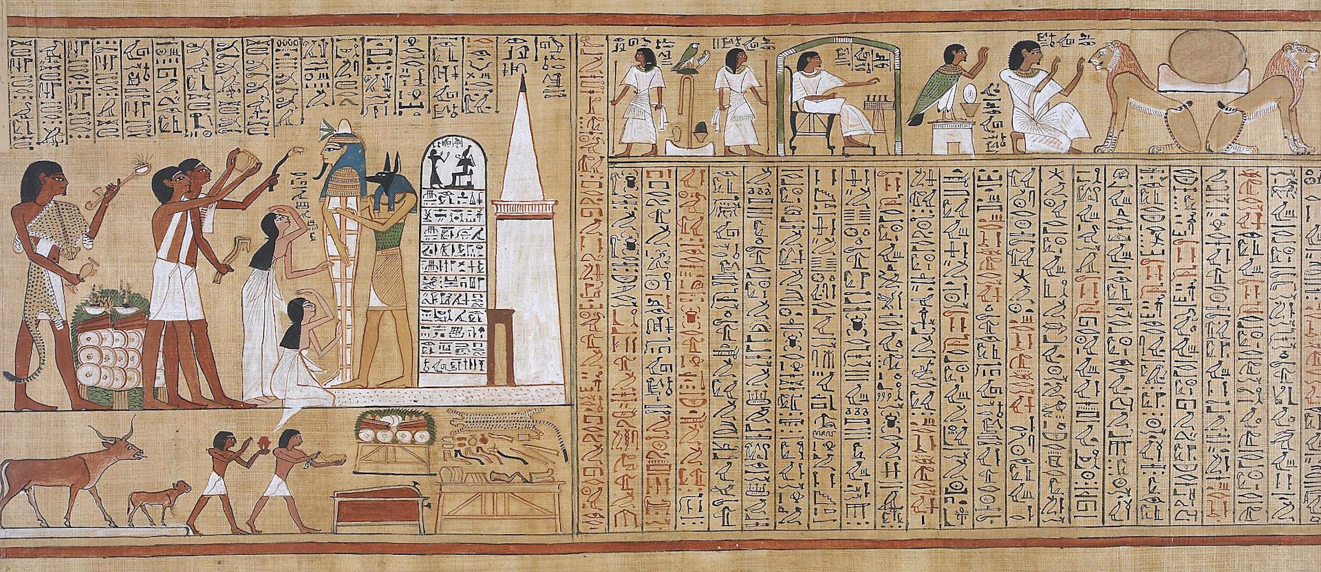 page from the Book of the Dead of Hunefer (c. 1450 BCE) depicting Opening of the Mouth ceremony 