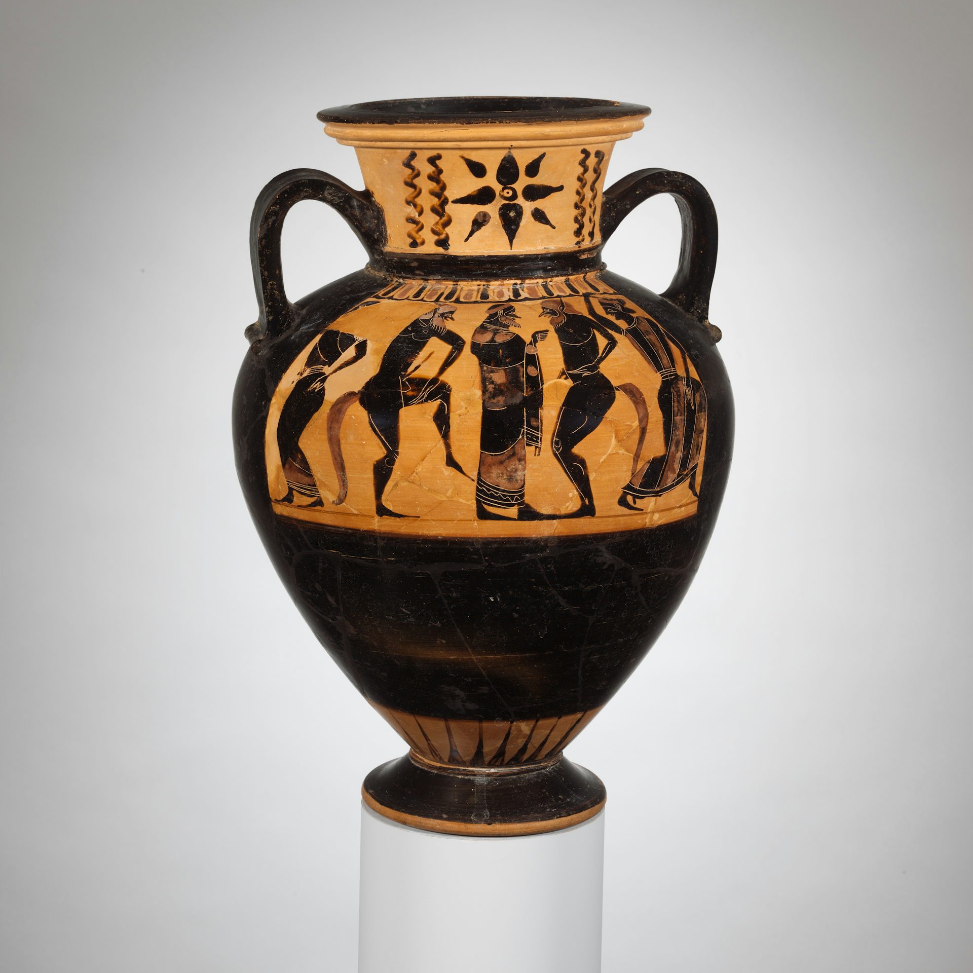 Vase painting of Dionysus with satyrs and maenads