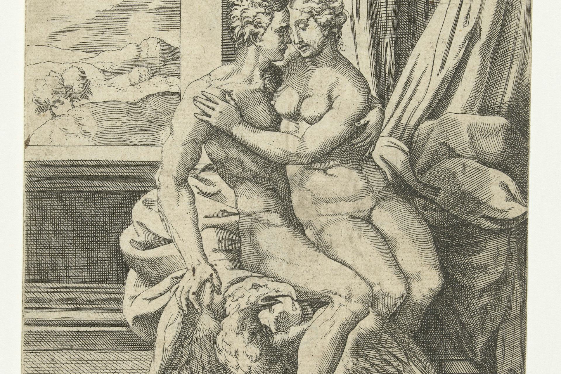 Jupiter and Alcmene by Cornelis Bos, after Michiel Coxie
