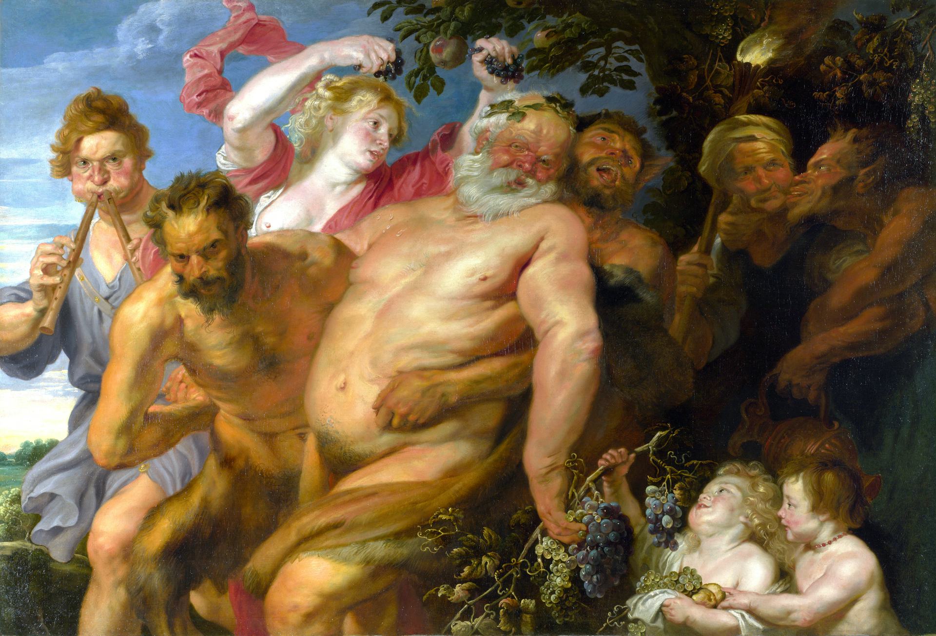 Drunken Silenus supported by Satyrs attributed to Anthony van Dyck (ca. 1620)