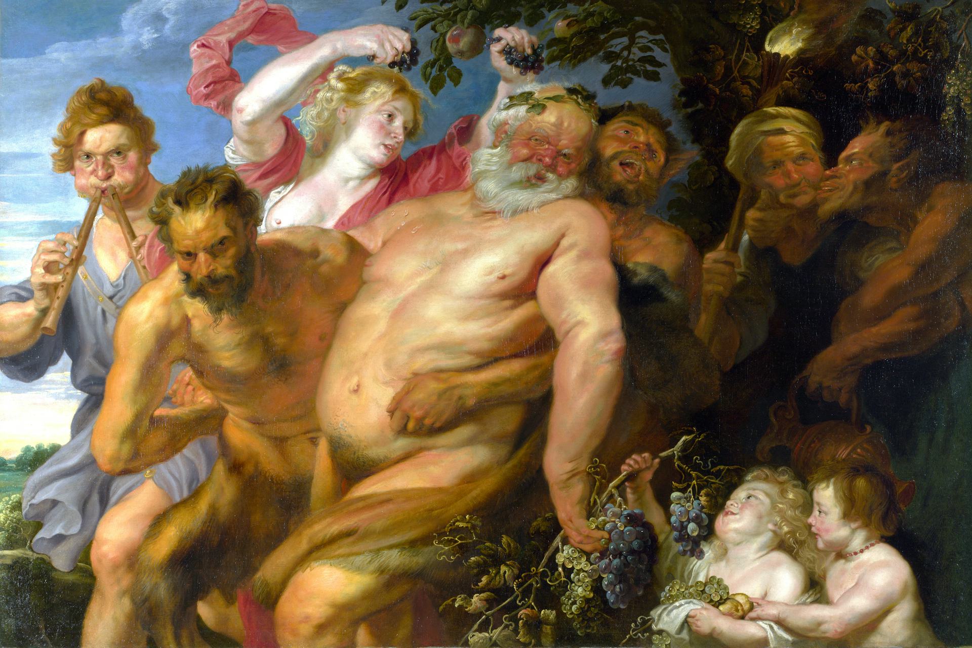 Drunken Silenus supported by Satyrs attributed to Anthony van Dyck (ca. 1620)