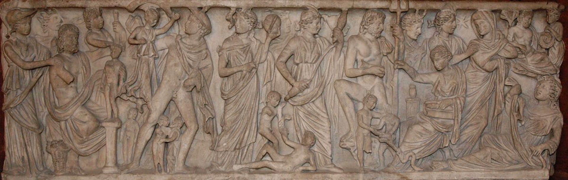 Sarcophagus showing Prometheus, Moirae, and others, ca 240 ad, Louvre