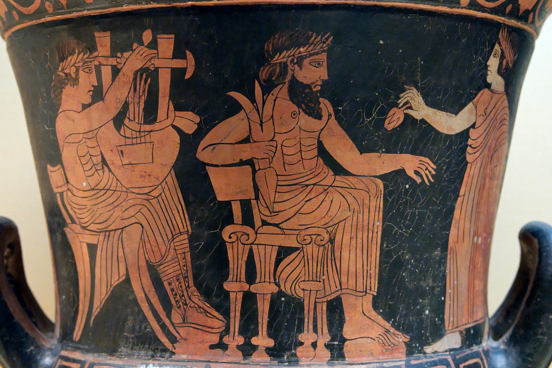 Vase painting of Apollo, Zeus, Hera