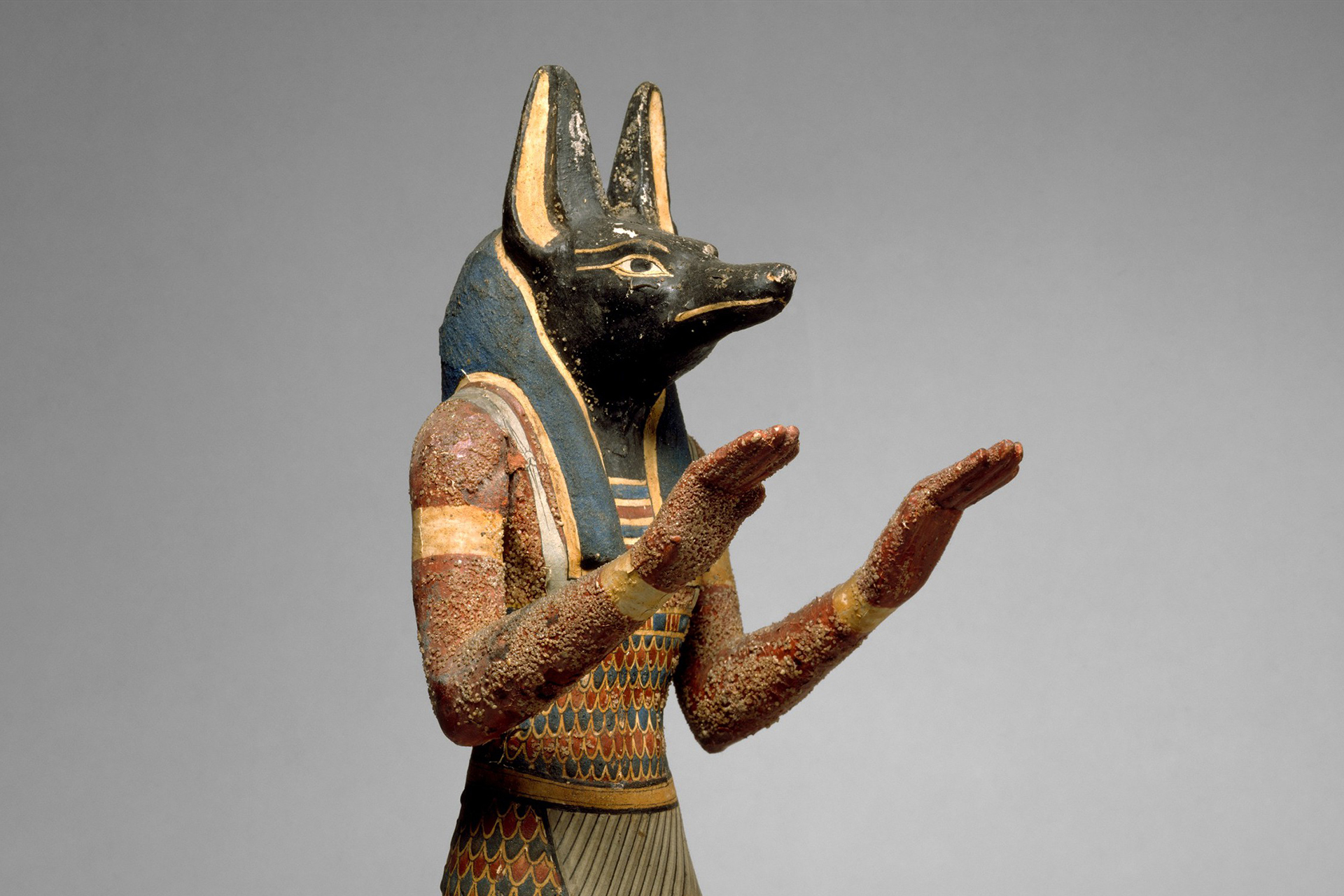 A Unique Ancient Egyptian Statue Of Anubis Jackal God Of Afterlife And Mummification Standing