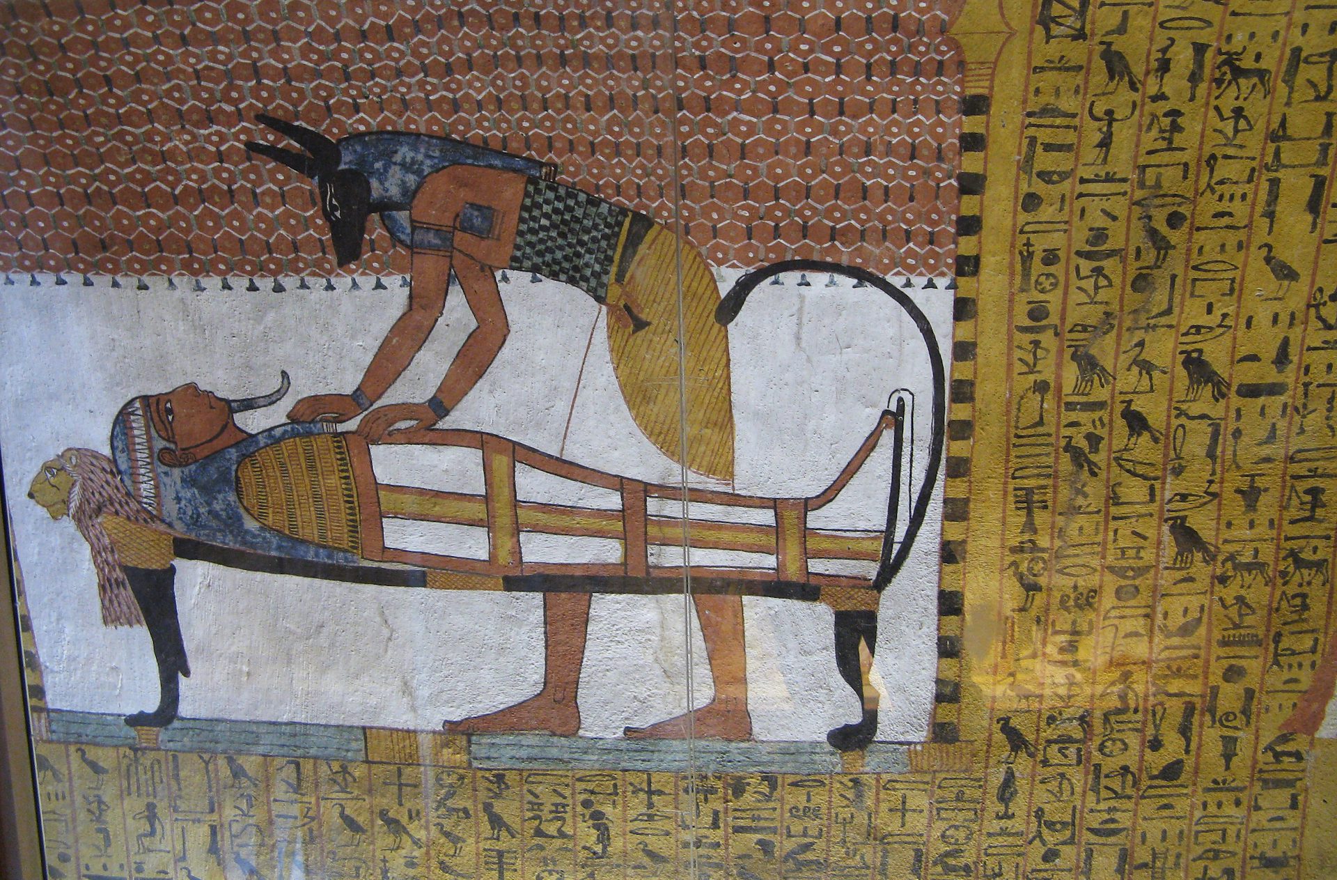 Anubis mummification ritual at Tomb of Sennedjem, Deir al Medina