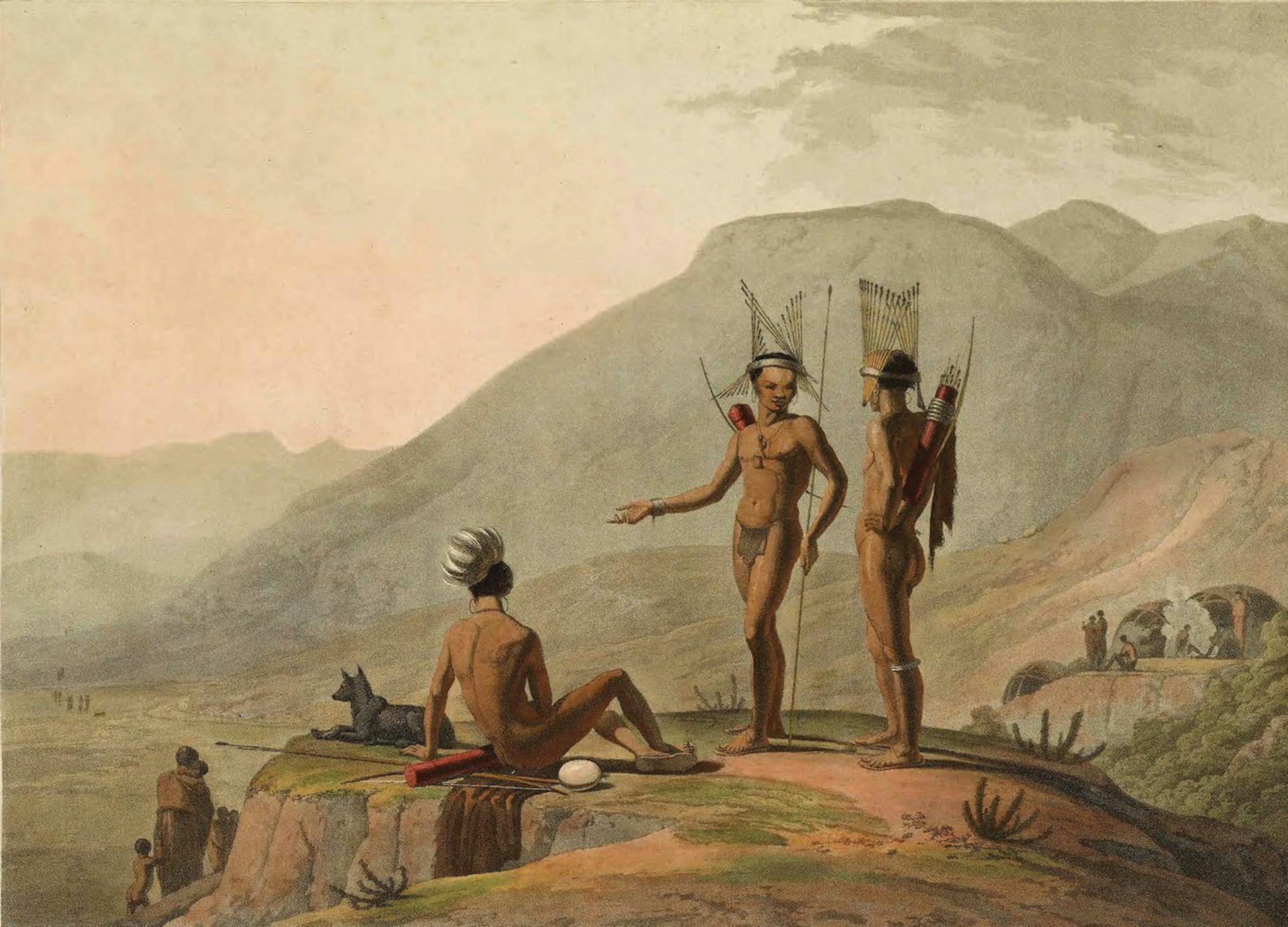 Bushmen armed for an expedition by Samuell Daniel (1804).