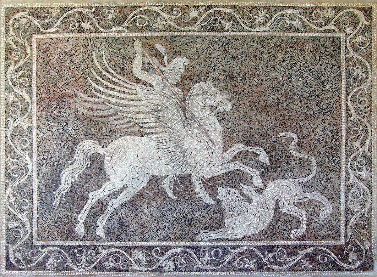 Bellerophon killing Chimaera (mosaic from Rhodes)