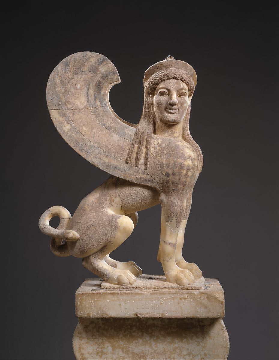 Marble capital and finial in form of sphinx circa 530 bce