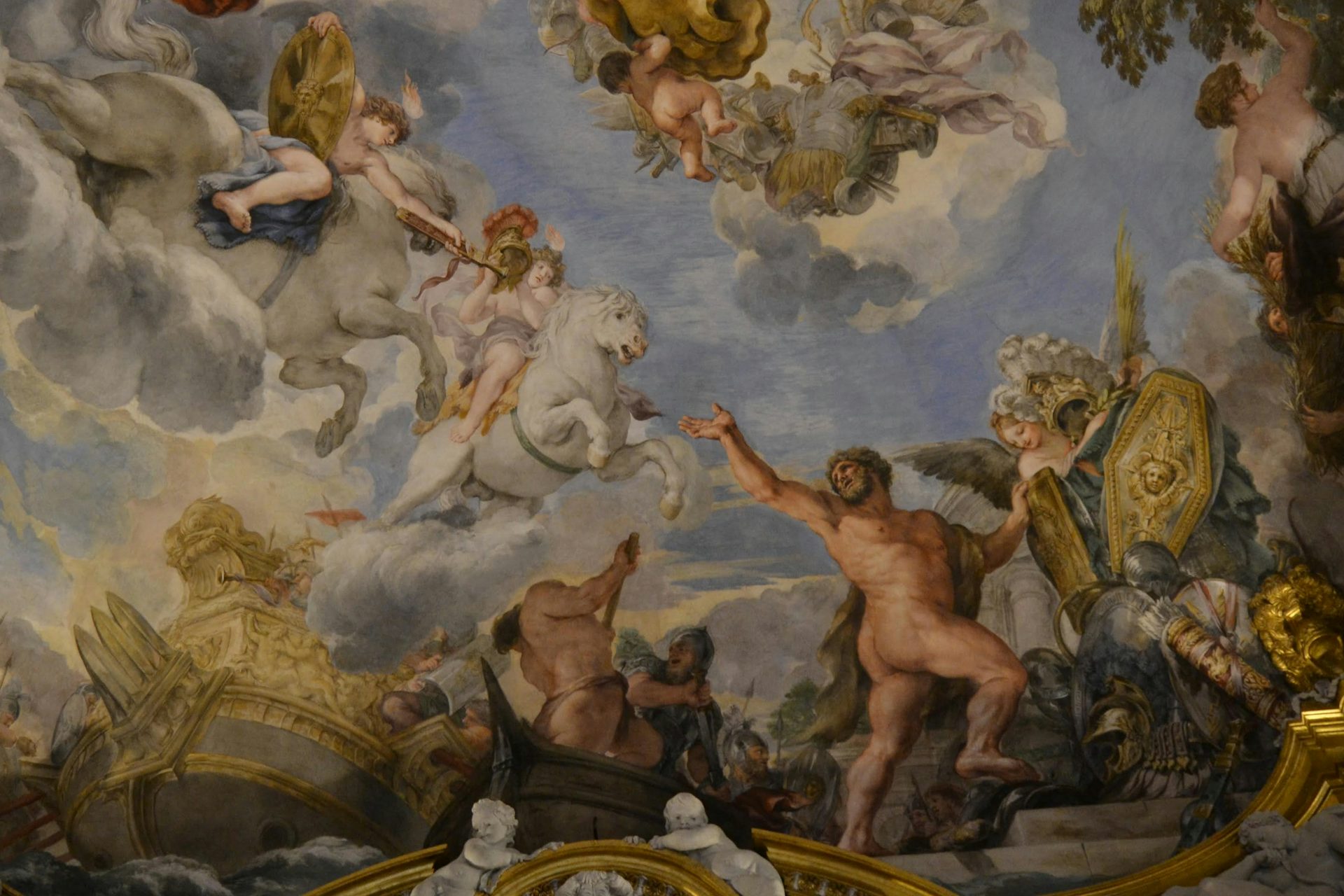 The Dioscuri Appear in the Sky on White Horses and Offer a Sword and Helmet to the Prince by Pietro da Cortona