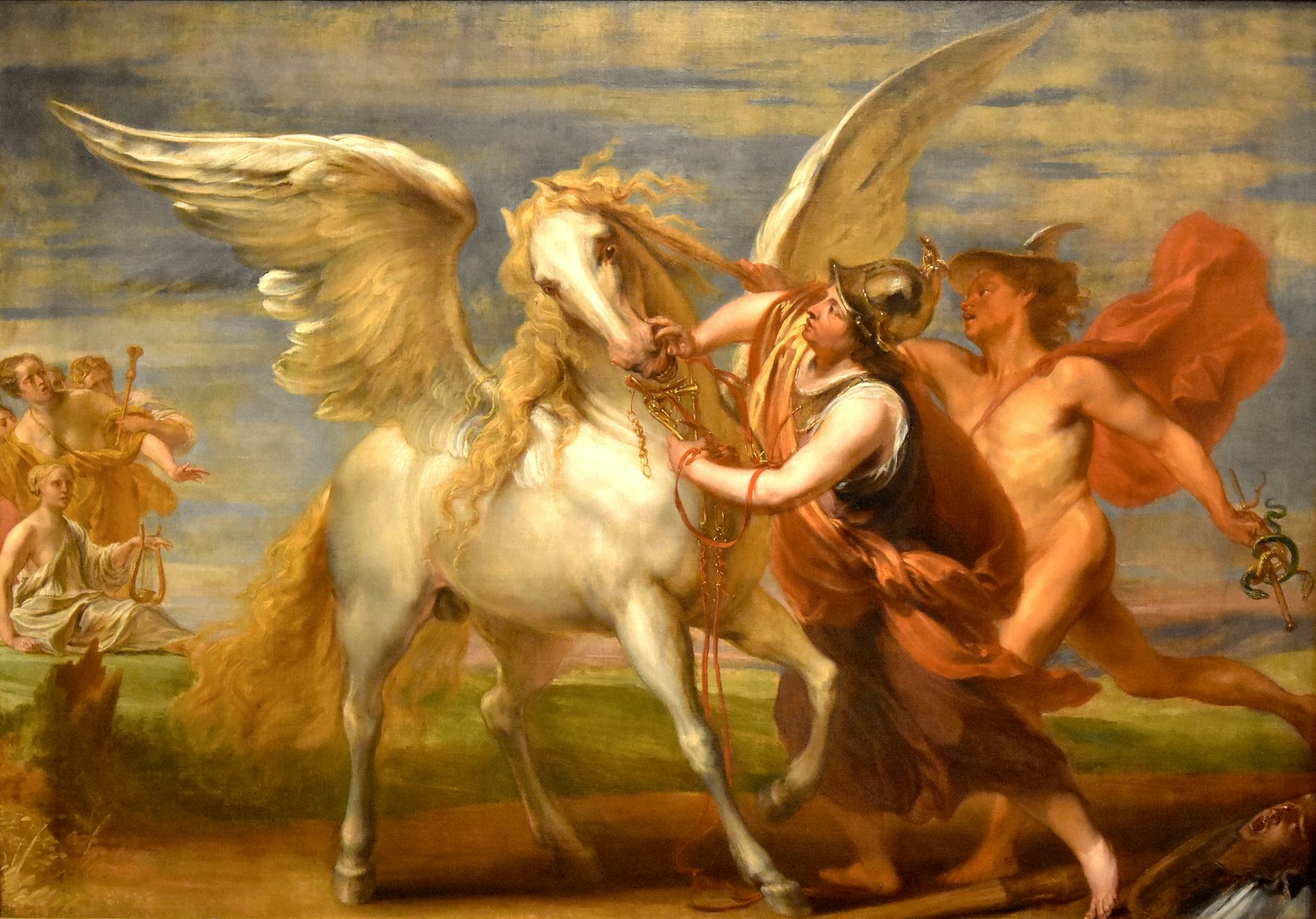 Minerva restrains Pegasus with the help of Mercury by Jan Boeckhorst (ca. 1650–54)