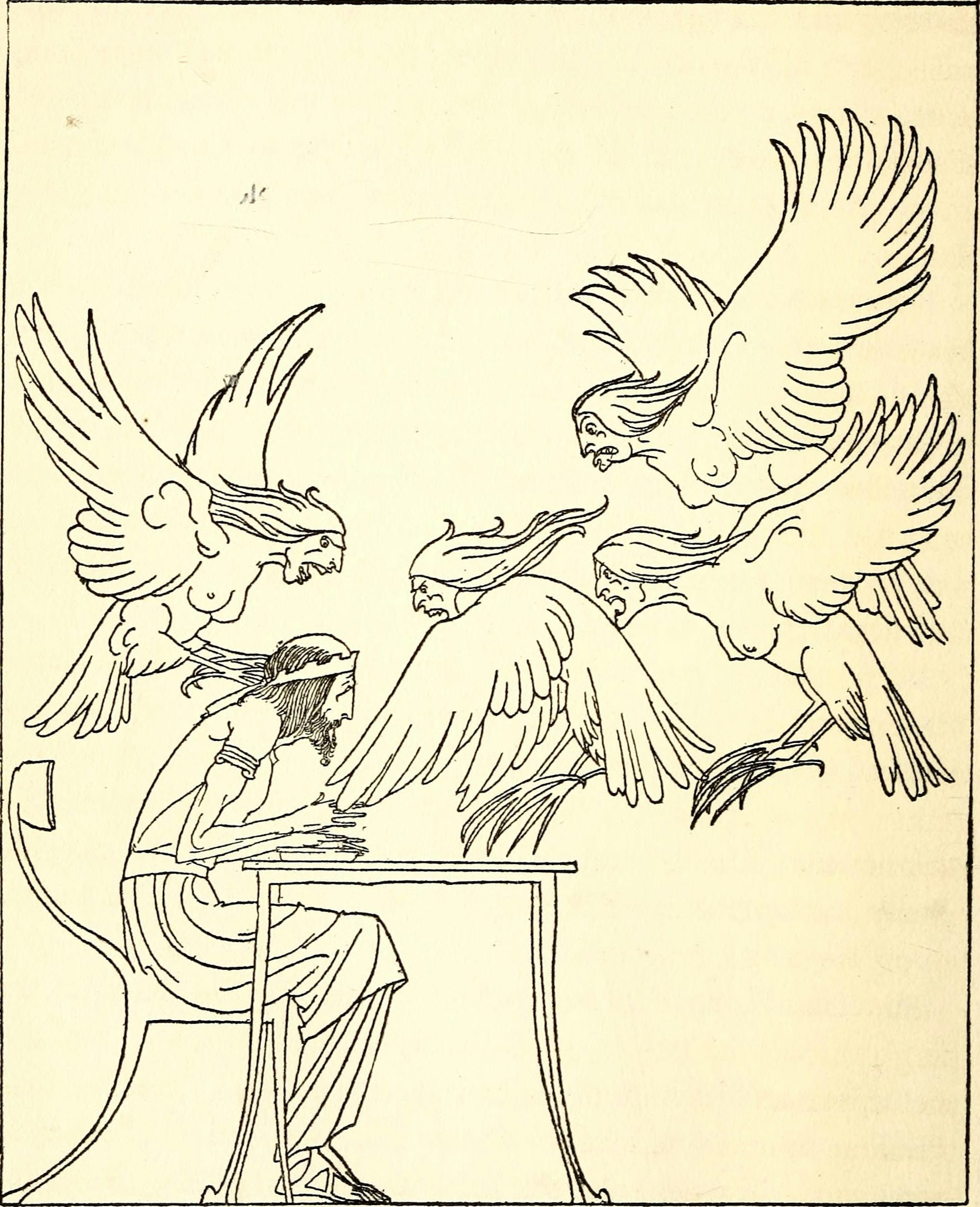 Illustration of Phineus and the Harpies by Willy Pogany