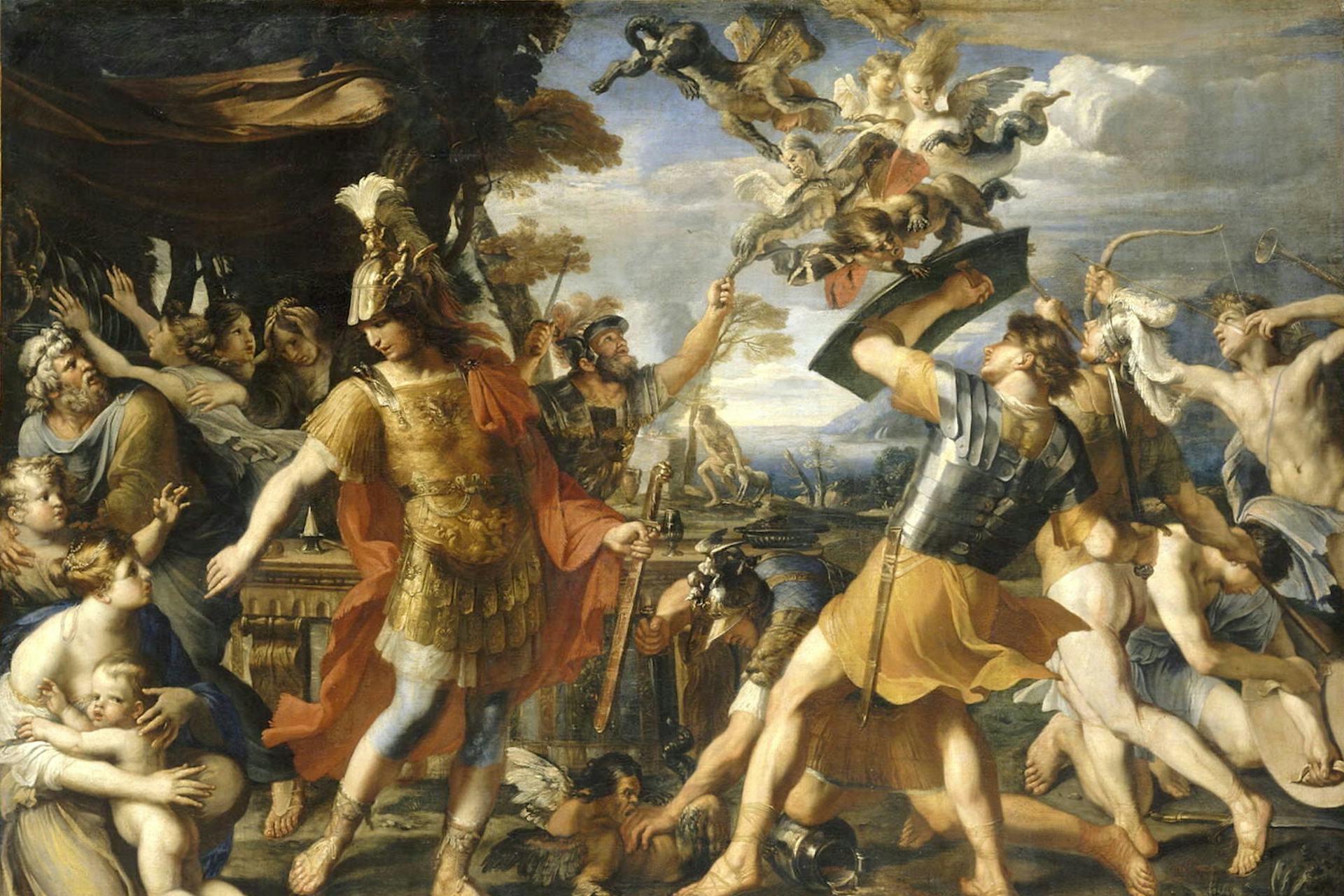 Aeneas and his companions fighting the Harpies by François Perrier (ca. 1645–46)
