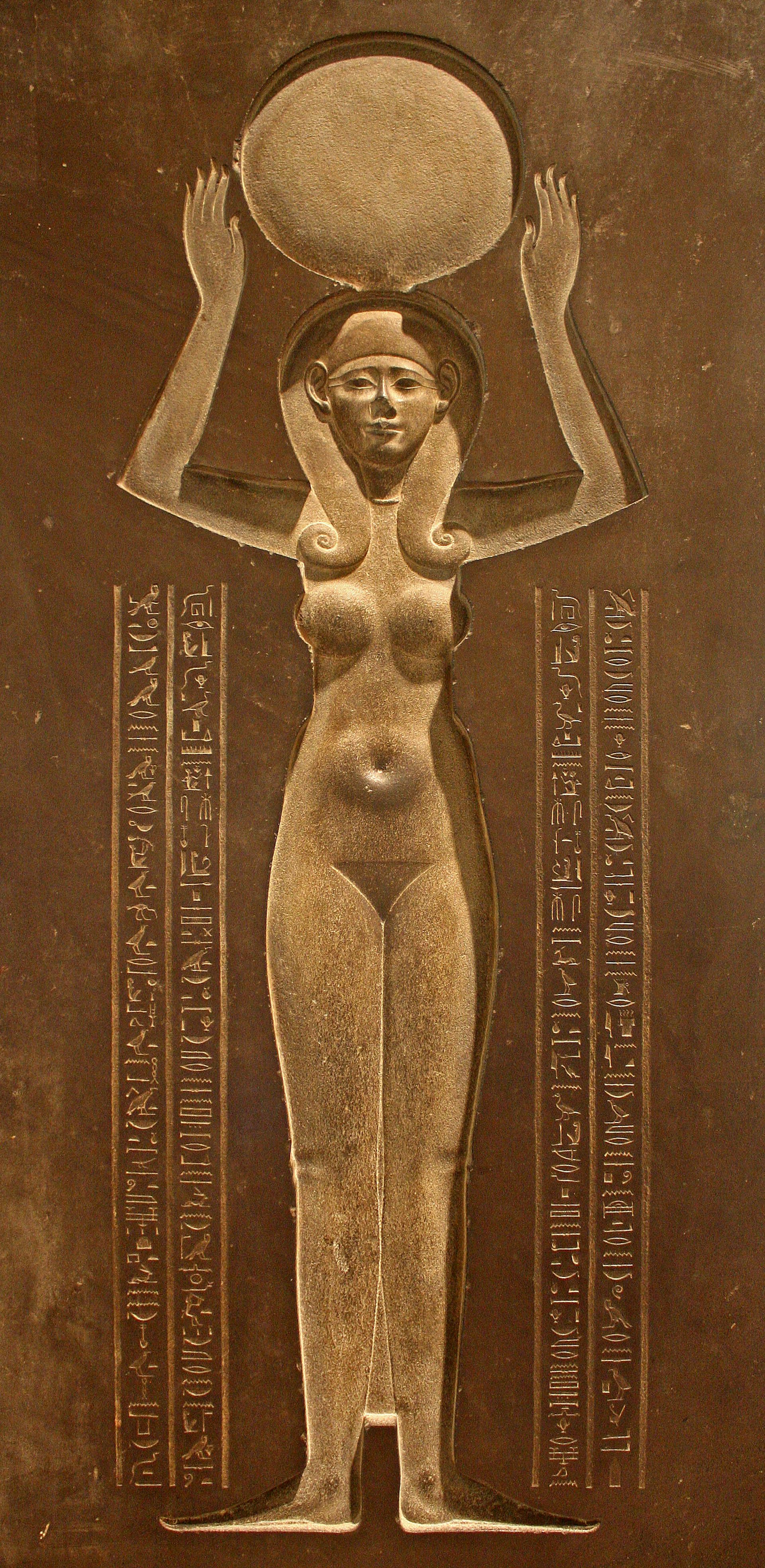 sarcophagus cover of Djedhor showing the goddess Nut raising the sun