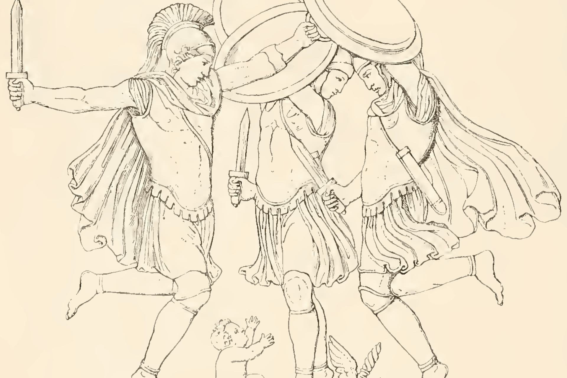 The Curetes dancing around the baby Zeus