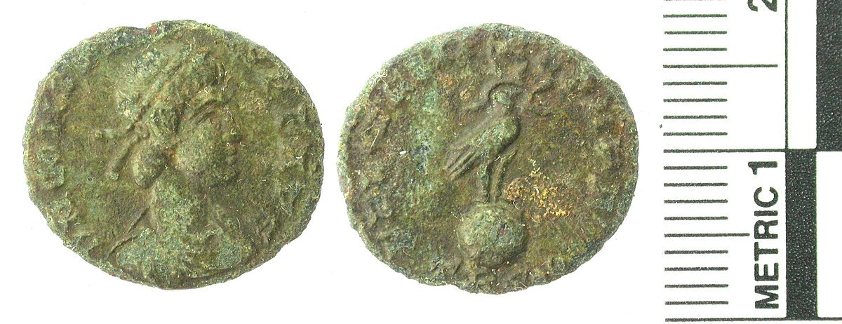 Coin: nummus constans (obverse), phoenix (reverse), 348-50