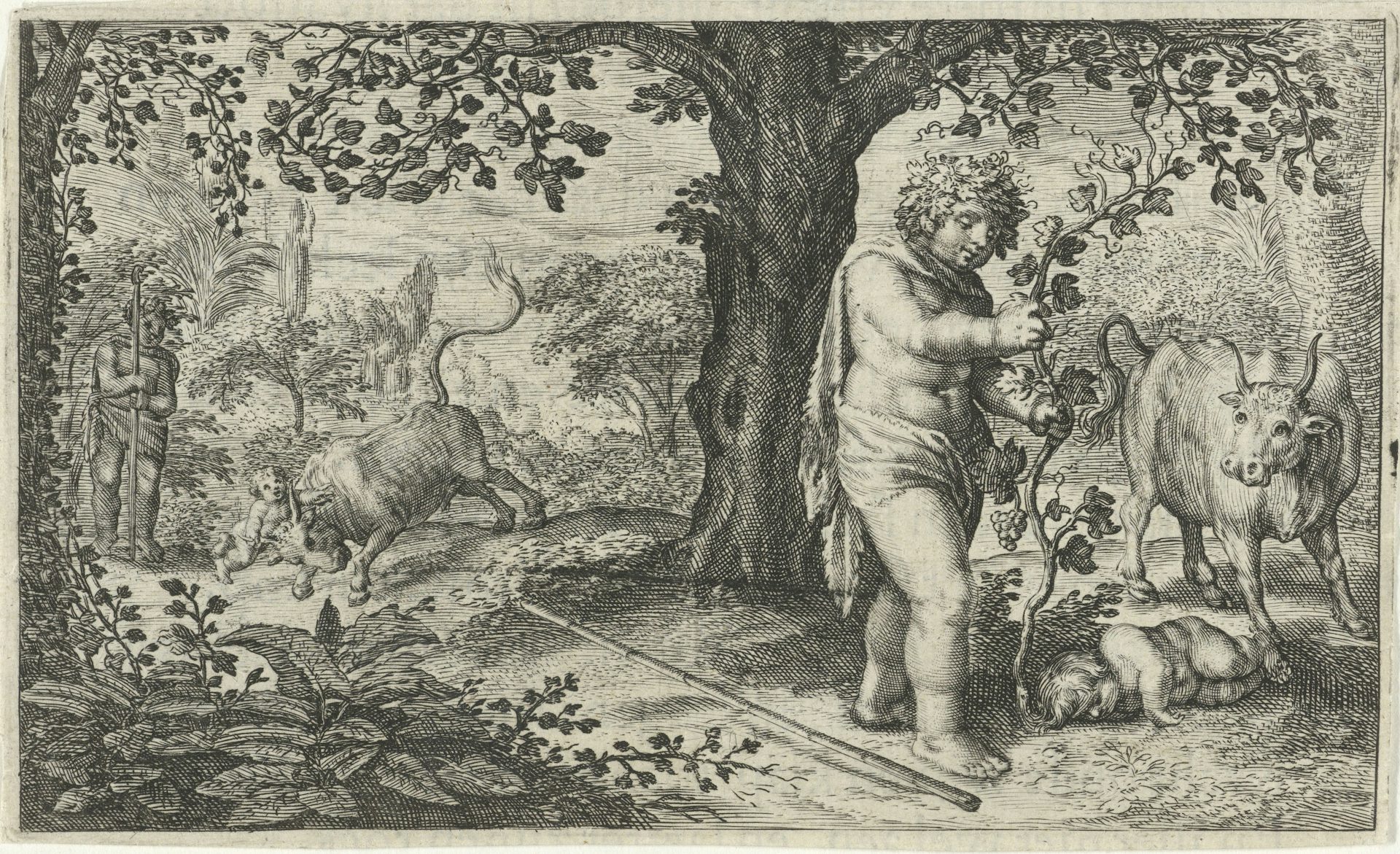 Bacchus and Ampelus by Jacob Matham after David Vinckboons, 1616, Rijksmuseum