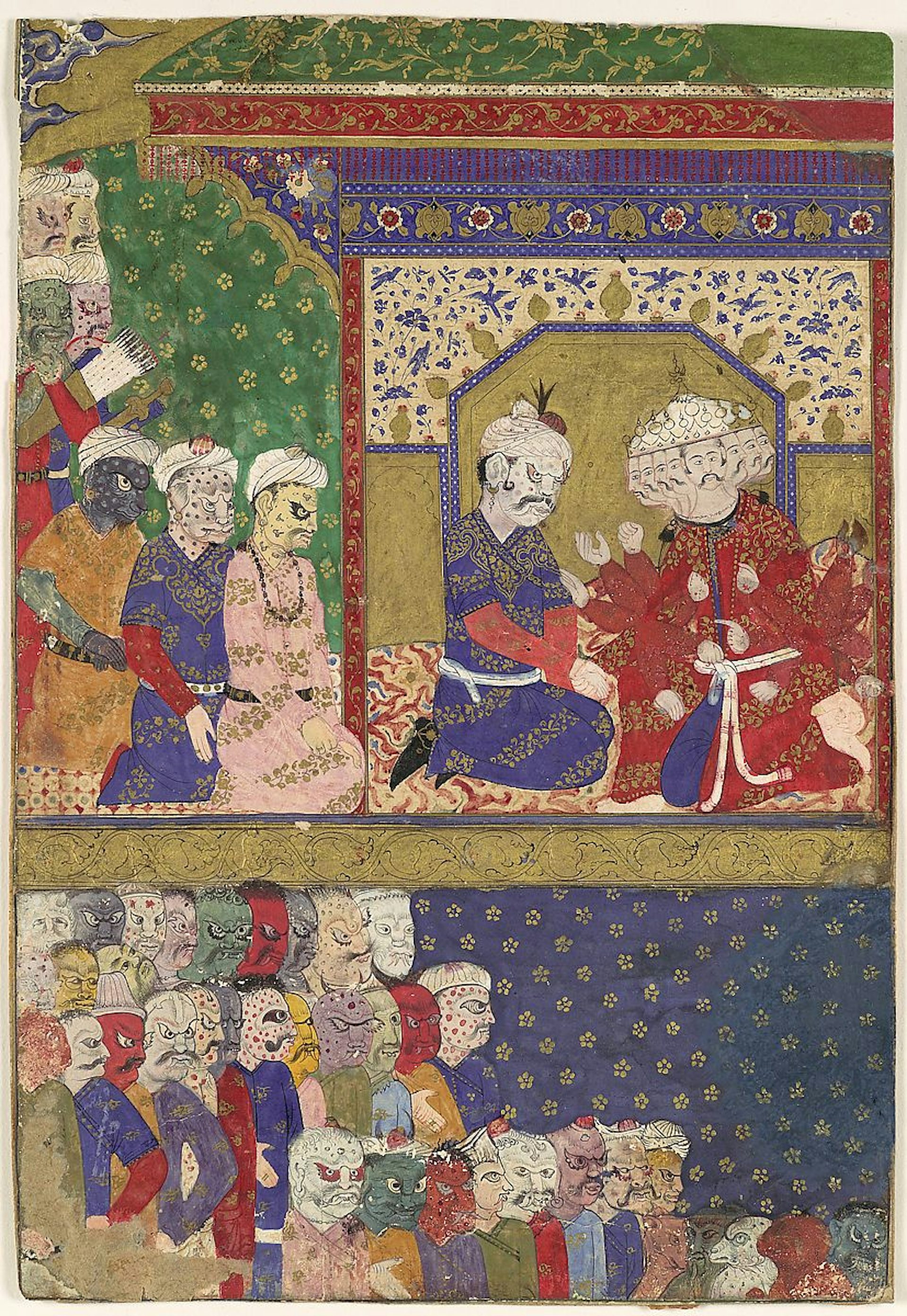 Folio of Demon King Ravana and his Courtiers Mughal Style ca 1605
