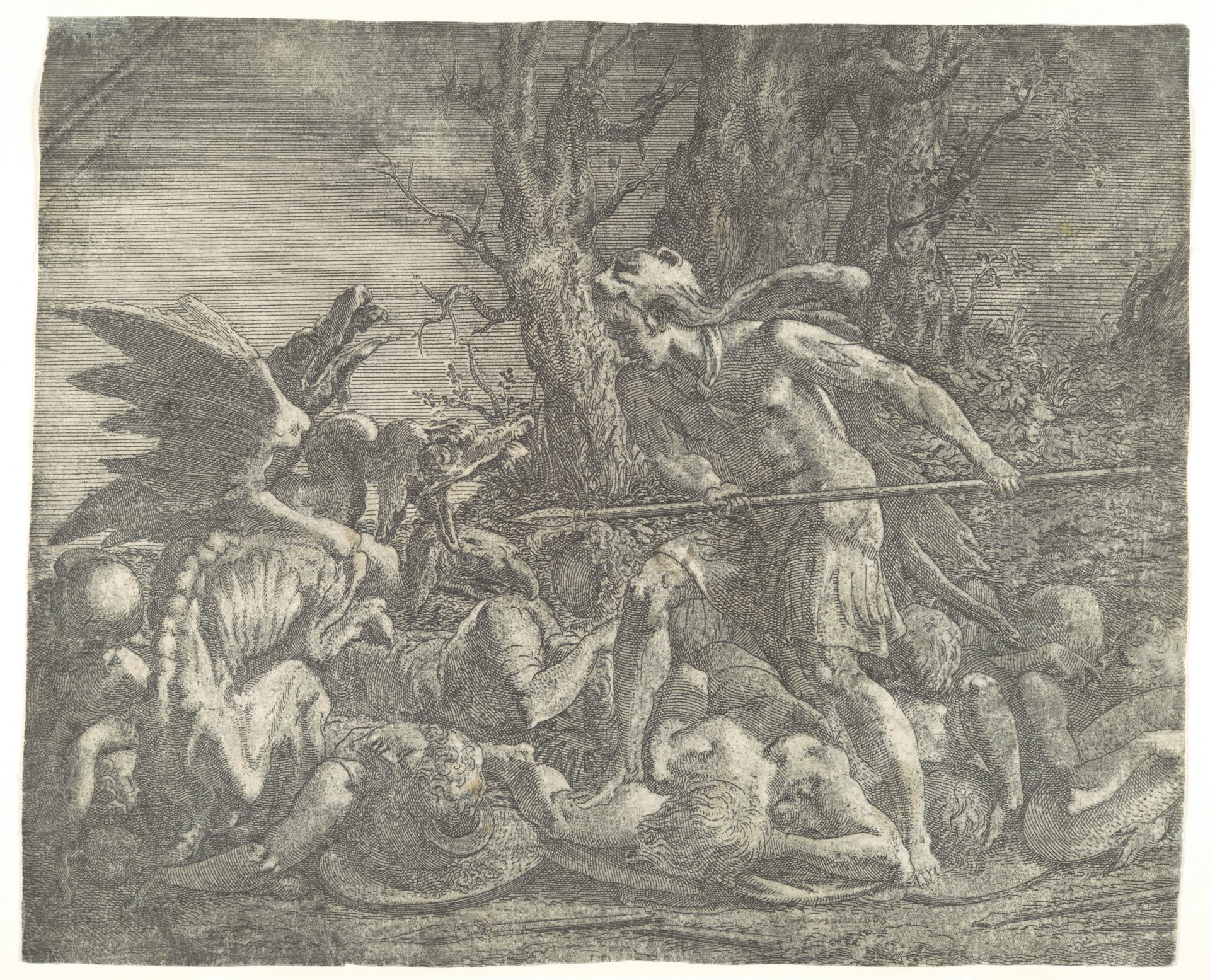 Cadmus Killing the Dragon by Léon Davent, after Francesco Primaticcio