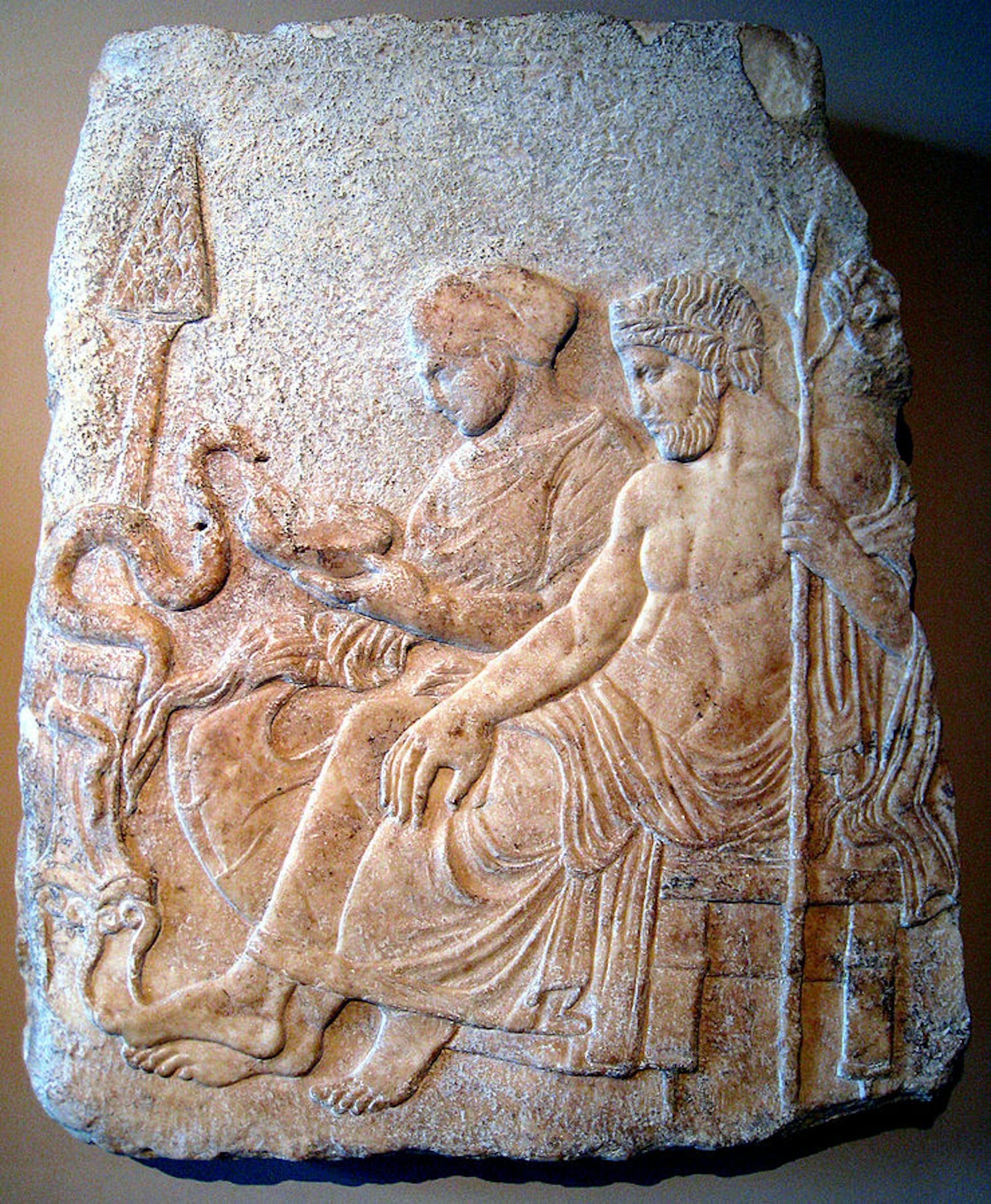 Asclepius and hygieia relief