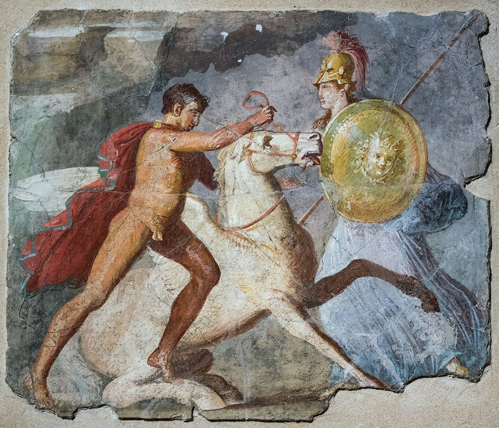 Fresco of Bellerophon, Pegasus, and Athena