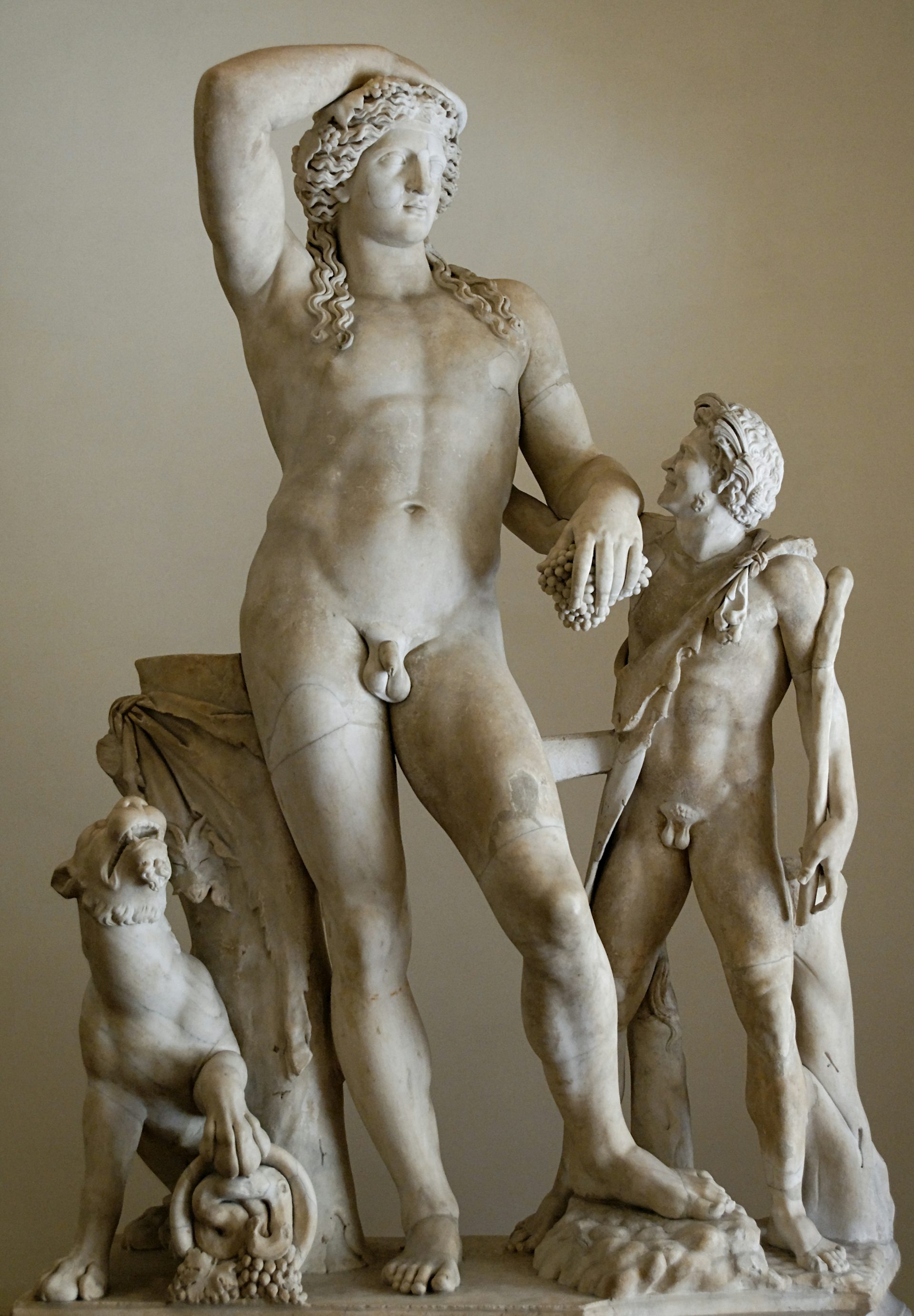 Roman sculpture of a drunken Dionysus and a satyr