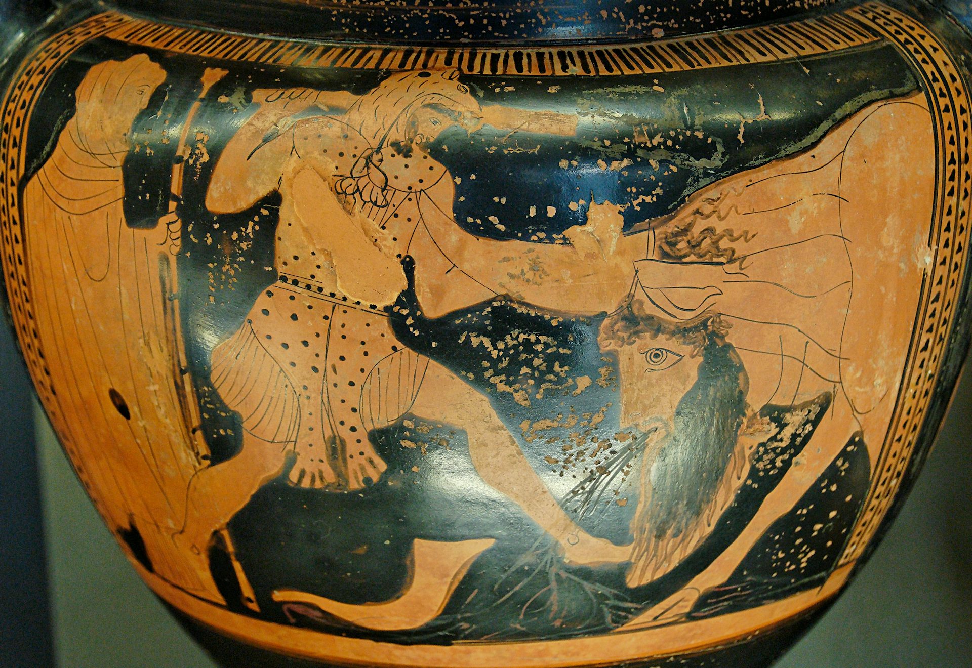 Vase painting of Heracles and Achelous fighting for Deianira’s hand